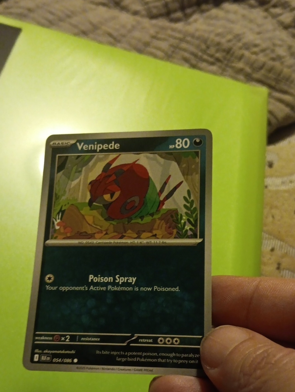 Pokemon Venipede Trading Card - Green and Red Artwork